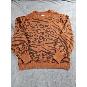 Ava Aviv Women's Brown Animal Print  Fuzzy Crew Neck Sweater Size XXL